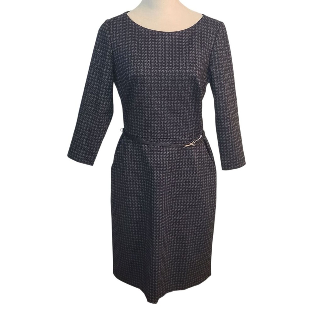 Lauren Ralph Lauren Sz 8 Houndstooth Sheath Dress Belted Career Dark Academia